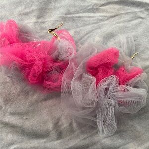 Pink and Gray Tulle Earrings
